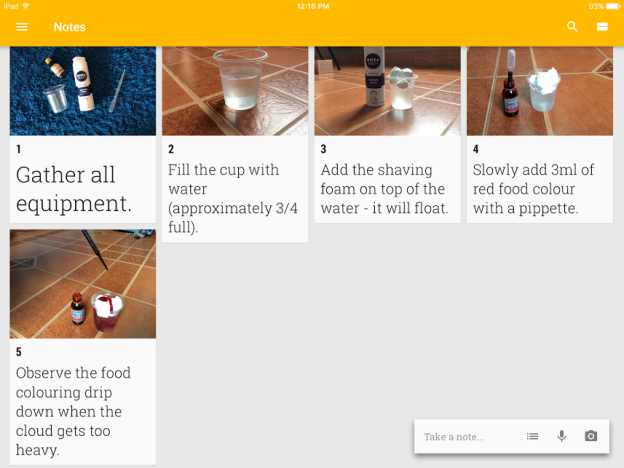 Google Keep to write up a science investigation